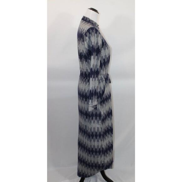 OSEI DURO Sz S Small Navy Gray Ikat Casta Dress Midi Cotton - Picture 4 of 11